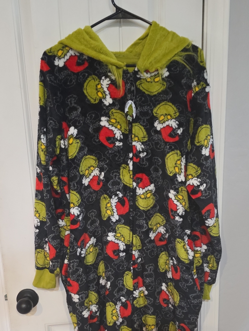 Plush Hooded Onesie - Character Print in Black, Green & Red